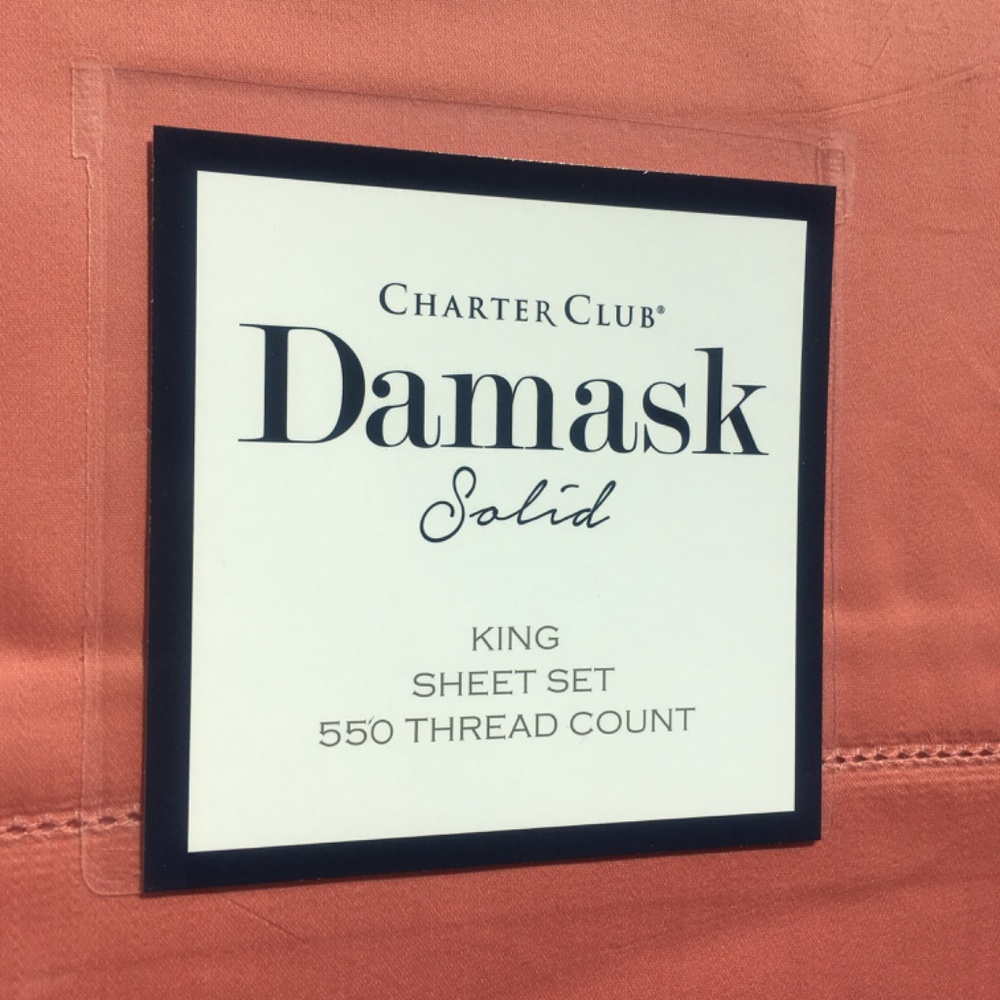 new POPPY color Charter Club Damask Solid 550 TC 100% Cotton KING Sheet Set